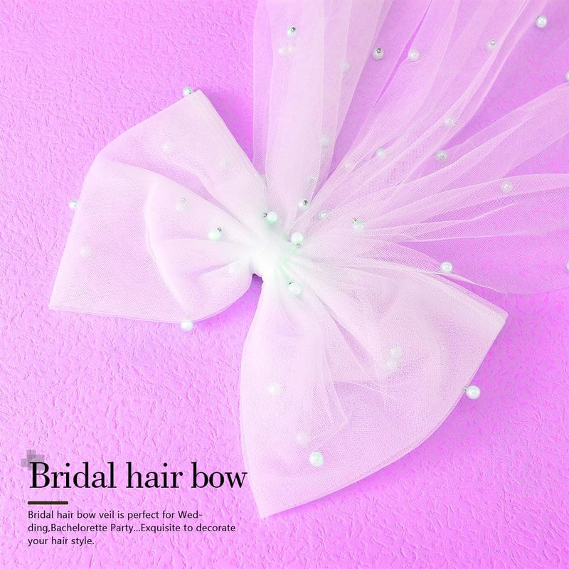 JONKY Bow Wedding Veil Bridal Pearl Bachelorette Party Hair Clip for Women (Style1) - Image 4